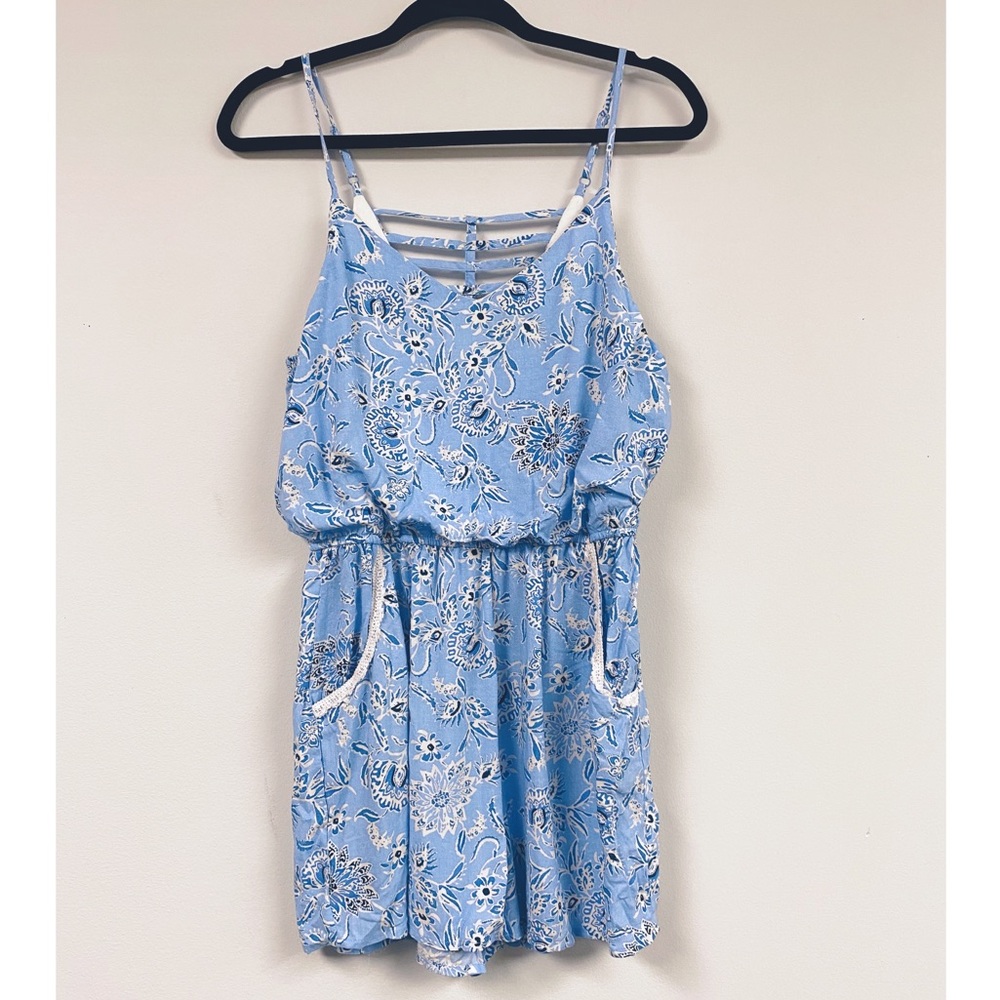 Blue and White Floral Romper